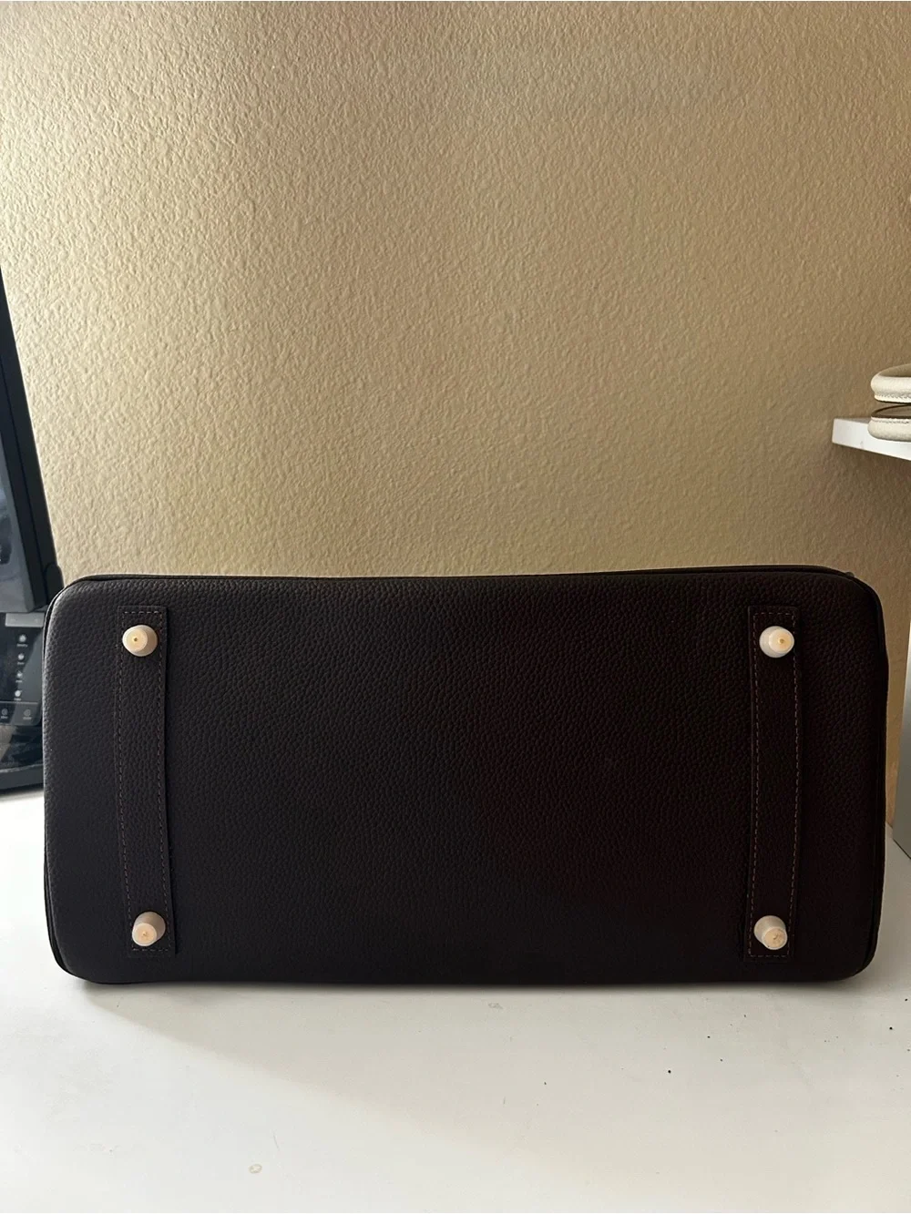 35cm Ebene Structured Top-Handle Bag with Gold Hardware